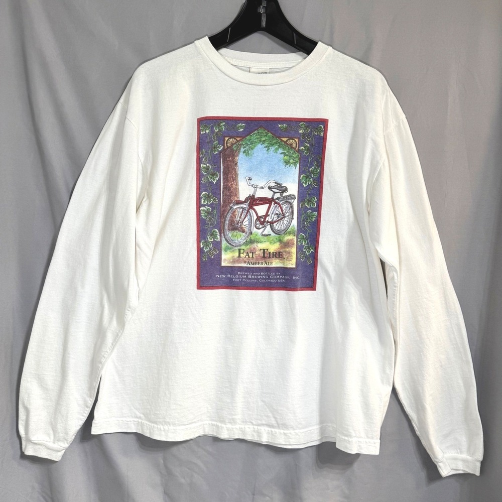 Vintage New Belgium Fat Tire Beer Long Sleeve Shirt Large 90s Brewery